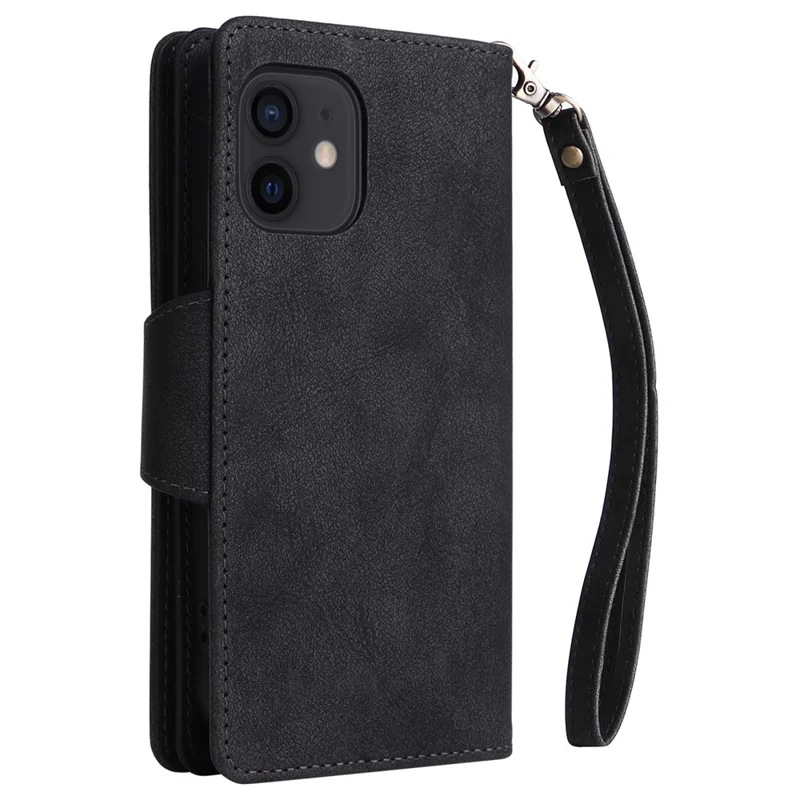 Skyddsfodral för iPhone 12 mini med chockabsorberande funktion, nitdekoration, PU-läder mobilhölse - Svart