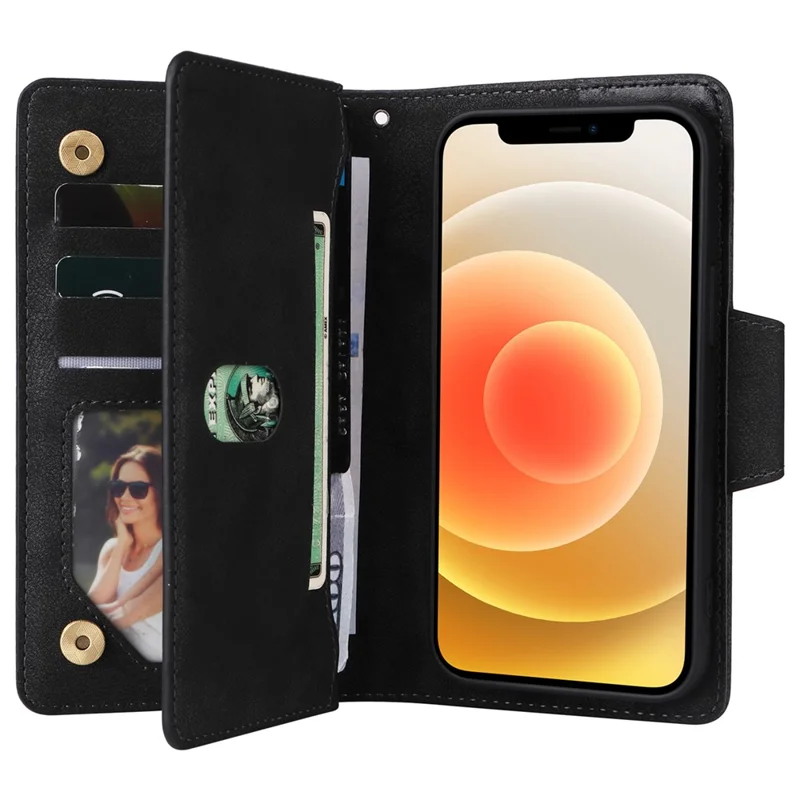 Skyddsfodral för iPhone 12 mini med chockabsorberande funktion, nitdekoration, PU-läder mobilhölse - Svart