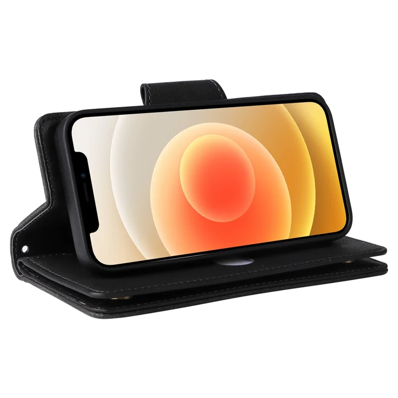 Skyddsfodral för iPhone 12 mini med chockabsorberande funktion, nitdekoration, PU-läder mobilhölse - Svart