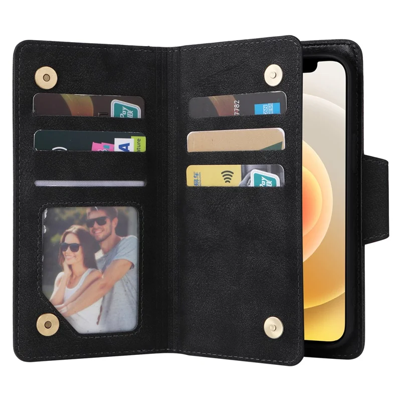 Skyddsfodral för iPhone 12 mini med chockabsorberande funktion, nitdekoration, PU-läder mobilhölse - Svart