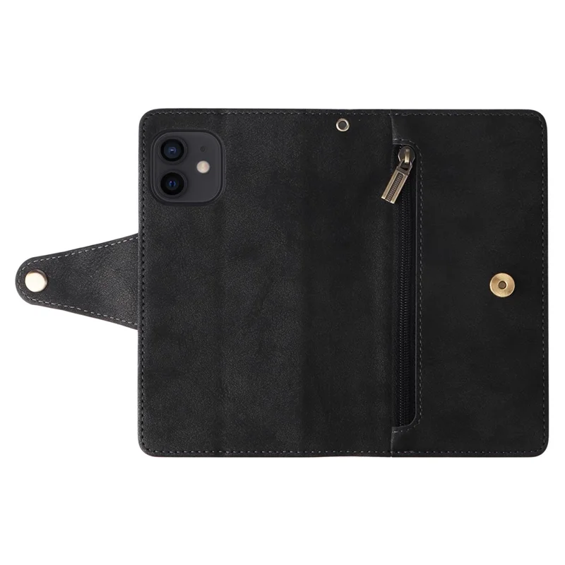 Skyddsfodral för iPhone 12 mini med chockabsorberande funktion, nitdekoration, PU-läder mobilhölse - Svart