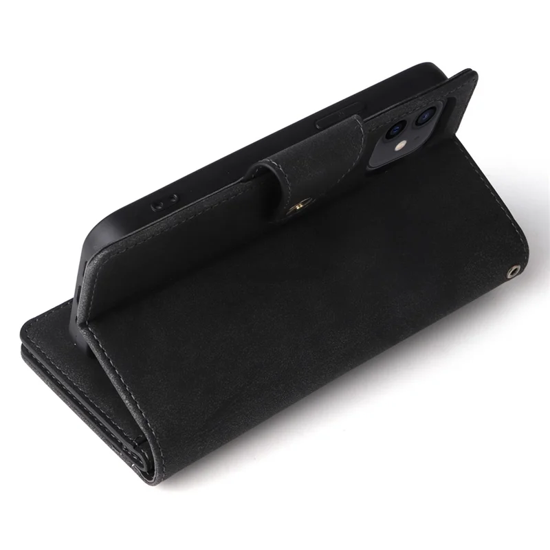 Skyddsfodral för iPhone 12 mini med chockabsorberande funktion, nitdekoration, PU-läder mobilhölse - Svart