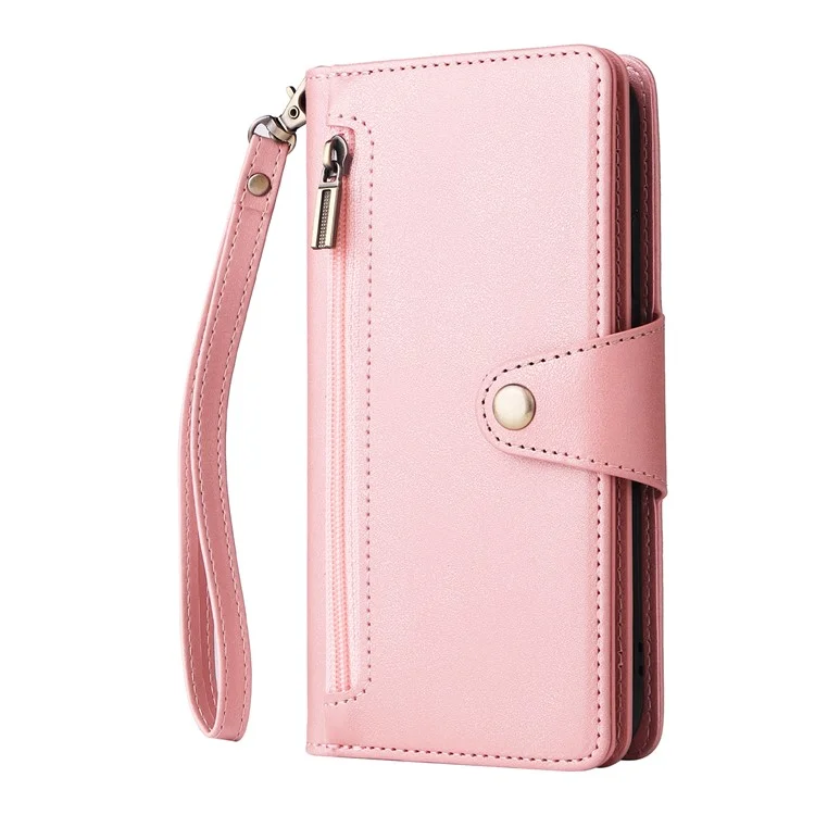 Custodia per iPhone 11 in pelle PU con supporto e decorazione a rivetto - Oro rosa