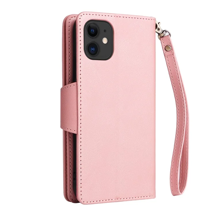 Custodia per iPhone 11 in pelle PU con supporto e decorazione a rivetto - Oro rosa