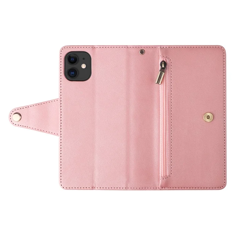 Custodia per iPhone 11 in pelle PU con supporto e decorazione a rivetto - Oro rosa