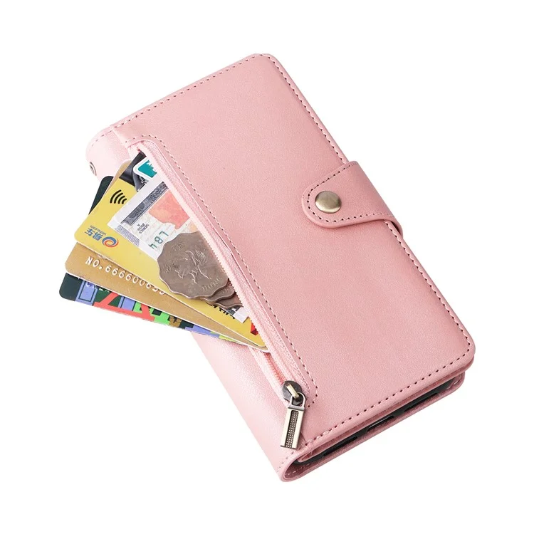Custodia per iPhone 11 in pelle PU con supporto e decorazione a rivetto - Oro rosa