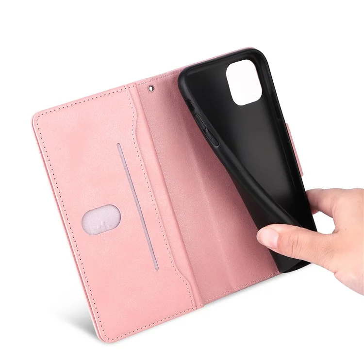 Custodia per iPhone 11 in pelle PU con supporto e decorazione a rivetto - Oro rosa