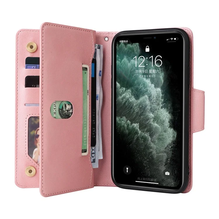 Für iPhone 11 Pro Case PU-Leder Niet Dekor Stand Flip Phone Cover Wallet - Roségold