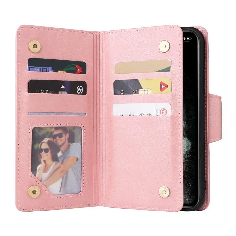 Für iPhone 11 Pro Case PU-Leder Niet Dekor Stand Flip Phone Cover Wallet - Roségold