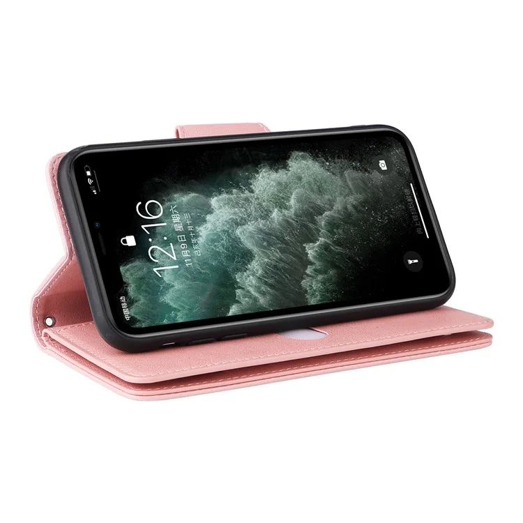 Für iPhone 11 Pro Case PU-Leder Niet Dekor Stand Flip Phone Cover Wallet - Roségold