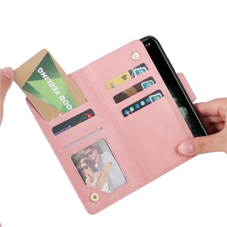 Für iPhone 11 Pro Case PU-Leder Niet Dekor Stand Flip Phone Cover Wallet - Roségold