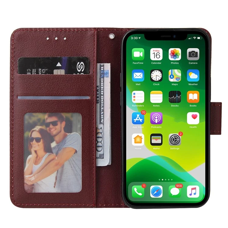 Funda para iPhone 13 mini de piel sintética con ranuras para tarjetas y billetera - Rojo vino