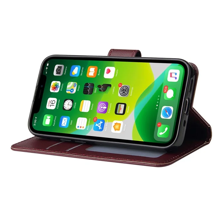 Funda para iPhone 13 mini de piel sintética con ranuras para tarjetas y billetera - Rojo vino