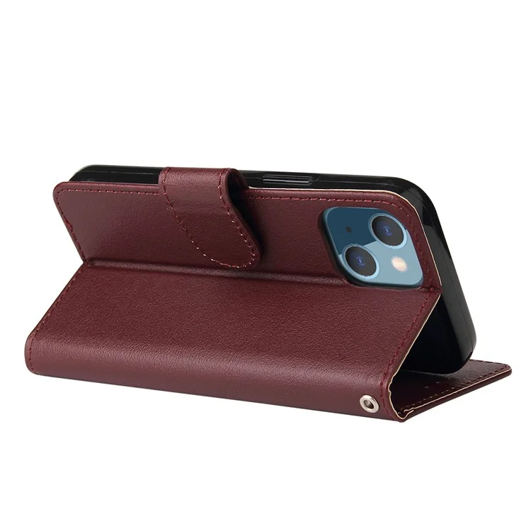 Funda para iPhone 13 mini de piel sintética con ranuras para tarjetas y billetera - Rojo vino