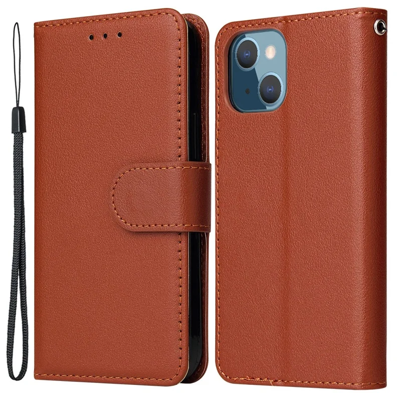 For iPhone 13 mini Case PU Leather Phone Cover with Card Slots Wallet - Brown