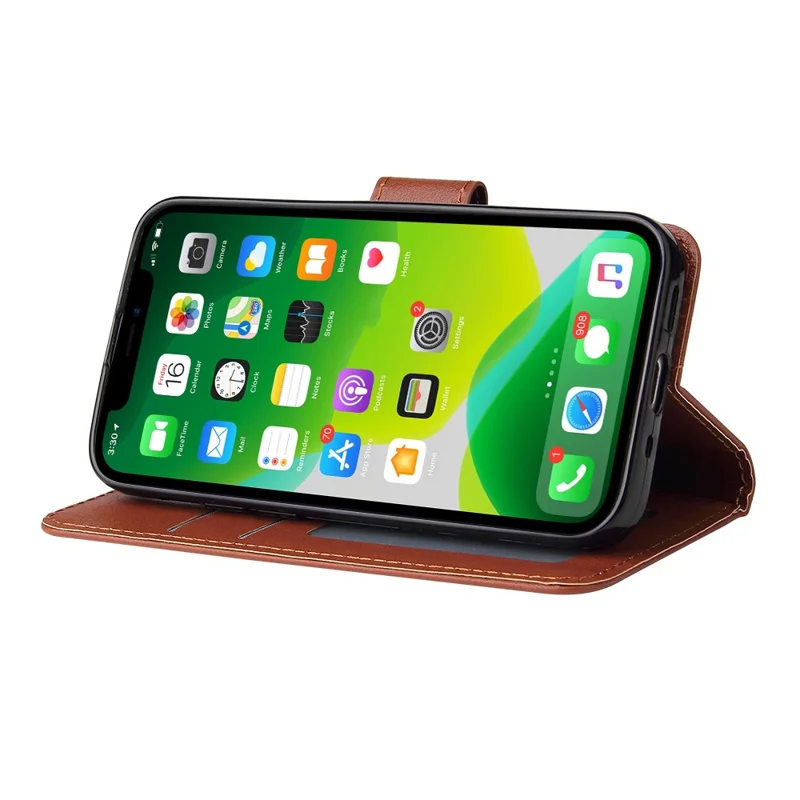 For iPhone 13 mini Case PU Leather Phone Cover with Card Slots Wallet - Brown