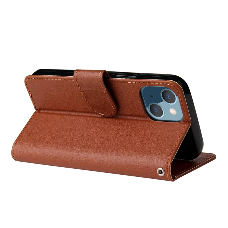 For iPhone 13 mini Case PU Leather Phone Cover with Card Slots Wallet - Brown