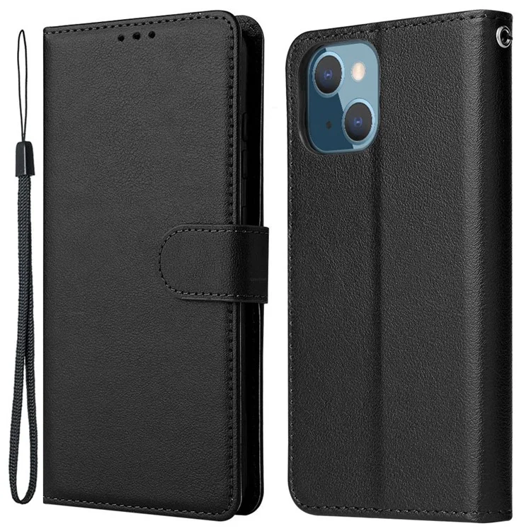 Für iPhone 13 Case Stoßfestes PU-Leder Brieftasche Telefonabdeckung - Schwarz