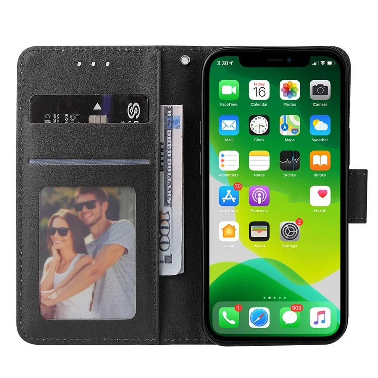 Für iPhone 13 Case Stoßfestes PU-Leder Brieftasche Telefonabdeckung - Schwarz