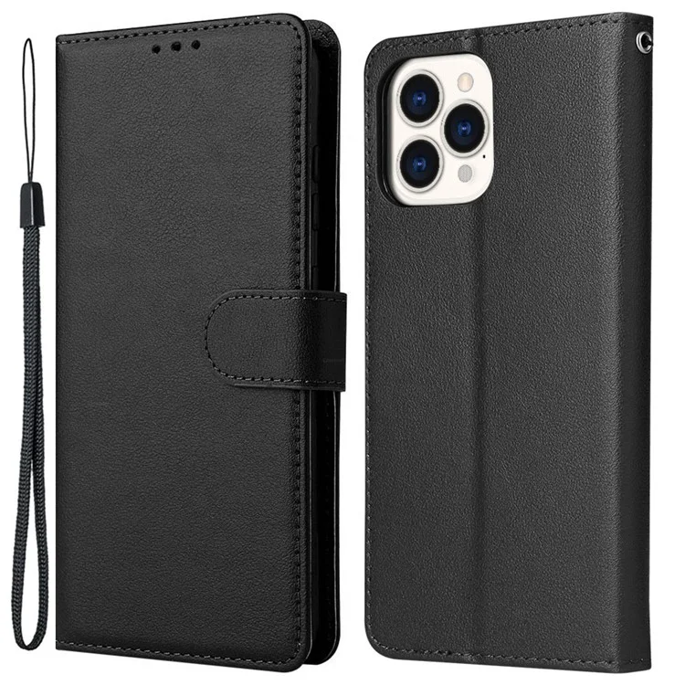 Funda cartera de piel de PU para iPhone 13 Pro, funda protectora con tapa - Negro