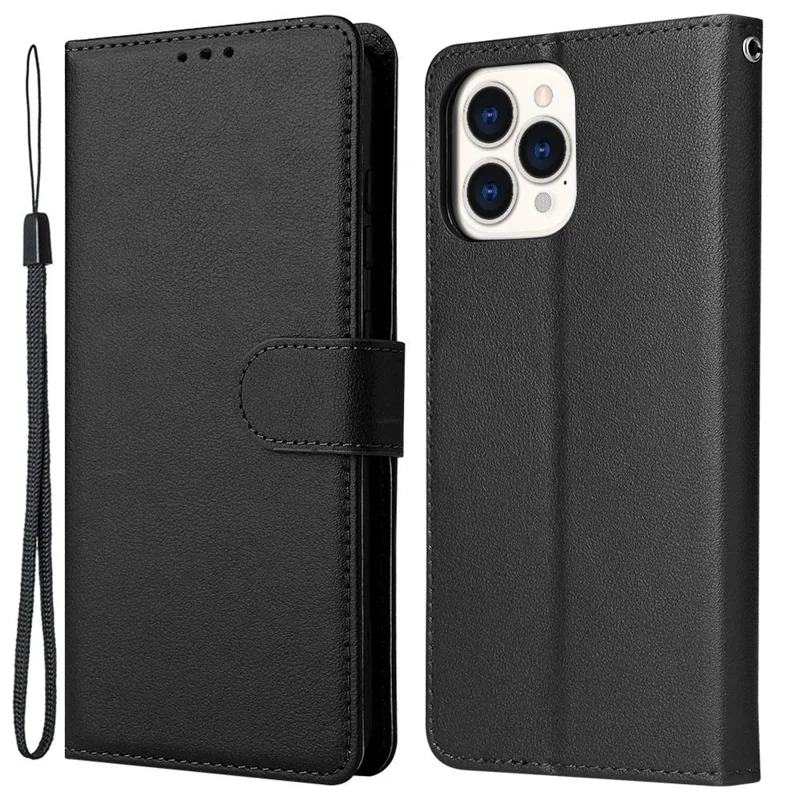 For iPhone 13 Pro Max Case with 3 Card Slots PU Leather Wallet Stand Phone Cover - Black