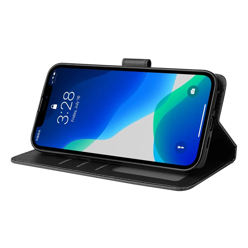 For iPhone 13 Pro Max Case with 3 Card Slots PU Leather Wallet Stand Phone Cover - Black