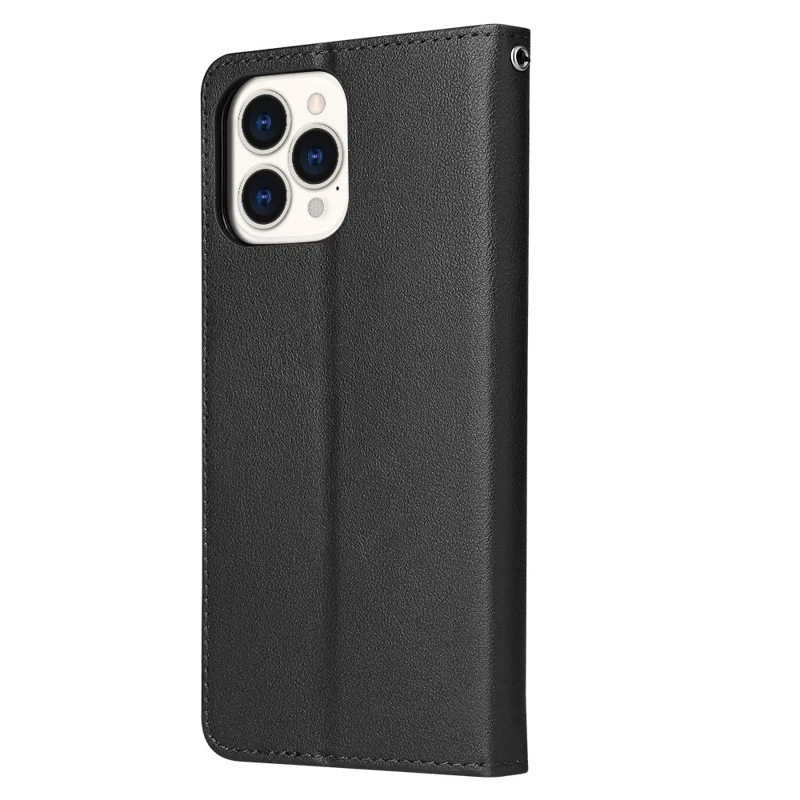 For iPhone 13 Pro Max Case with 3 Card Slots PU Leather Wallet Stand Phone Cover - Black