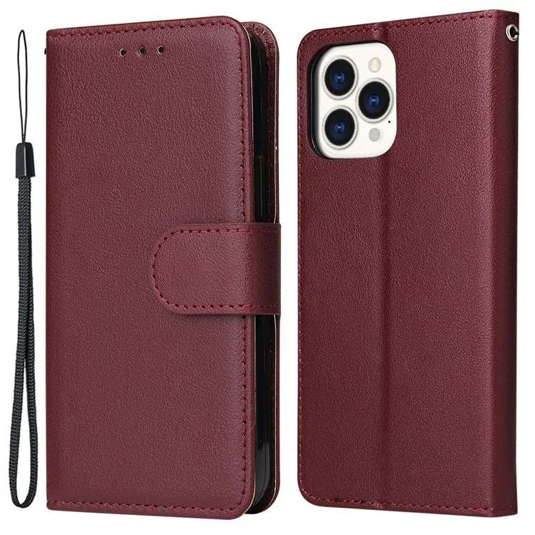 For iPhone 11 Pro Max Case Magnetic PU Leather Stand Flip Phone Cover - Wine Red