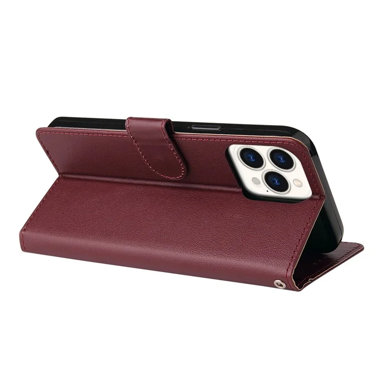 For iPhone 11 Pro Max Case Magnetic PU Leather Stand Flip Phone Cover - Wine Red