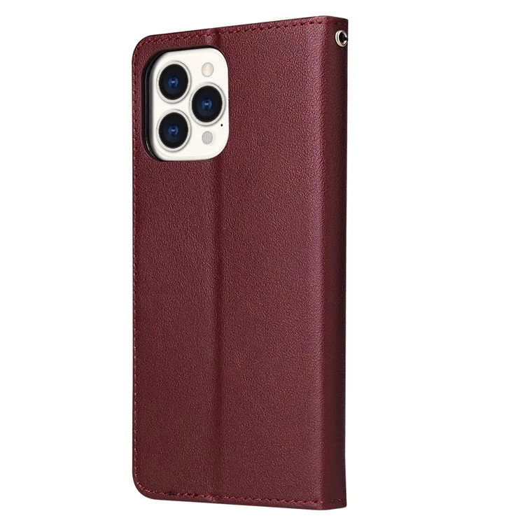 For iPhone 11 Pro Max Case Magnetic PU Leather Stand Flip Phone Cover - Wine Red