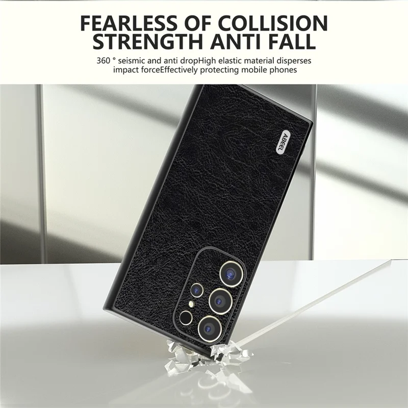 ABEEL Para Samsung Galaxy S24 Ultra Case PU Leather Coated PC+TPU Non-Slip Grip Cover - Preto