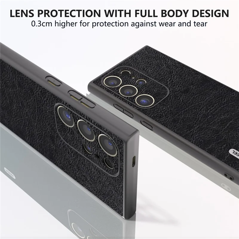 ABEEL Para Samsung Galaxy S24 Ultra Case PU Leather Coated PC+TPU Non-Slip Grip Cover - Preto