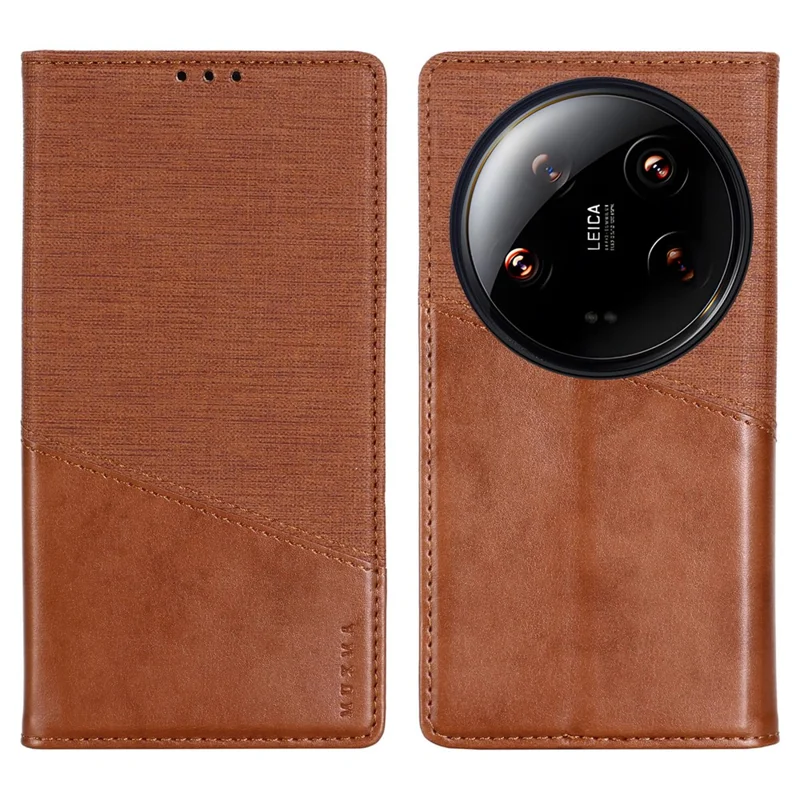 MUXMA MX109 For Xiaomi 14 Ultra Leather Case Magnetic Closing RFID Blocking Wallet Phone Cover - Brown