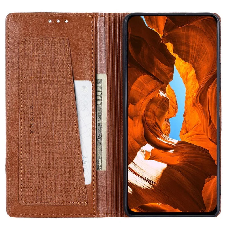 MUXMA MX109 For Xiaomi 14 Magnetic Phone Case RFID Blocking Stand Cover - Brown