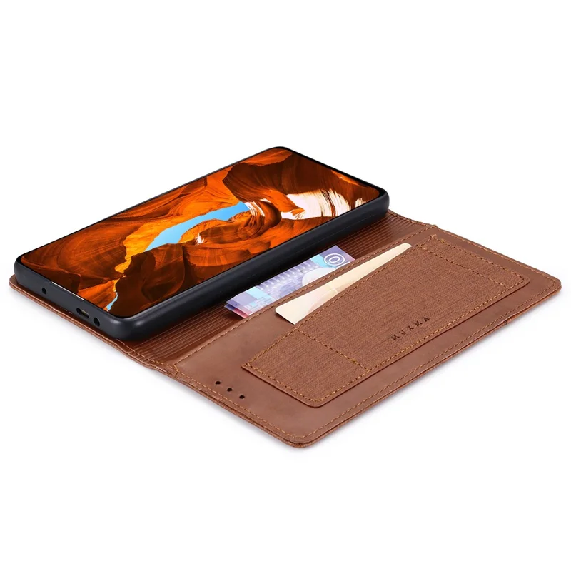 MUXMA MX109 For Xiaomi 14 Magnetic Phone Case RFID Blocking Stand Cover - Brown