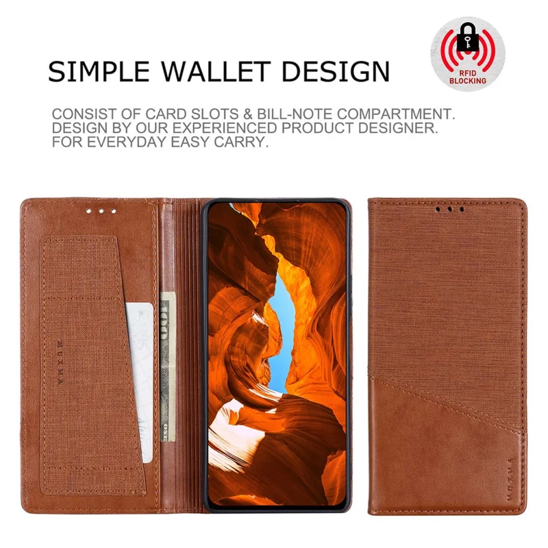 MUXMA MX109 For Xiaomi 14 Magnetic Phone Case RFID Blocking Stand Cover - Brown