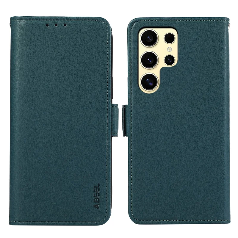 ABEEL For Samsung Galaxy S23 Ultra Leather Case RFID Blocking Wallet Flip Stand Phone Cover - Green