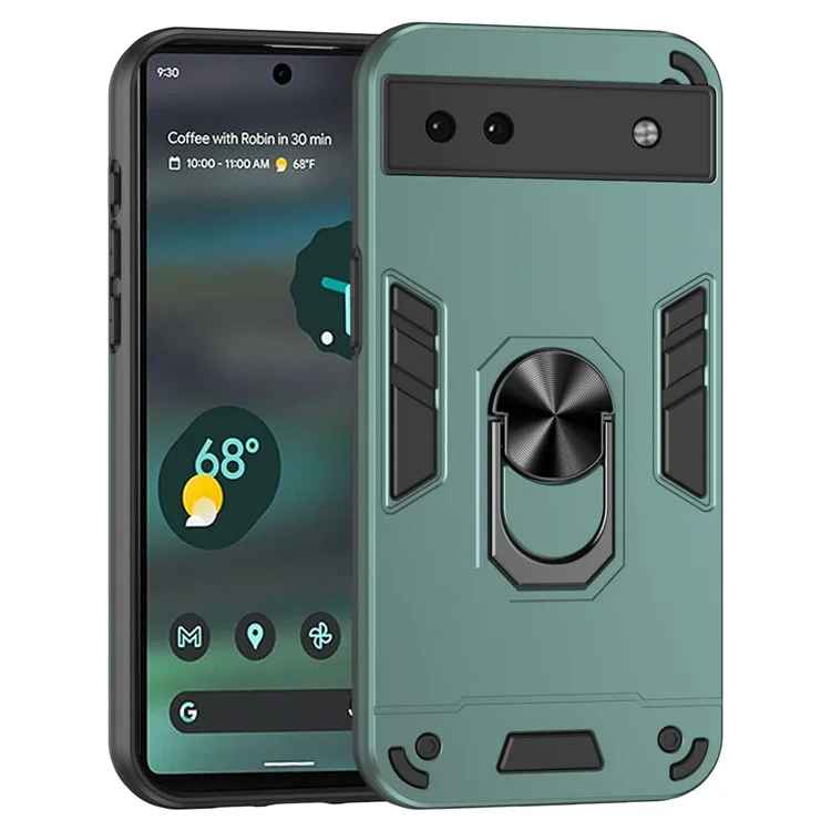 Para Capa do Google Pixel 6a Montagem Magnética de Carro Capa de Telefone com Suporte Anel - Verde
