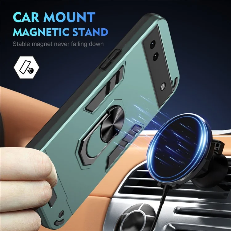 Para Capa do Google Pixel 6a Montagem Magnética de Carro Capa de Telefone com Suporte Anel - Verde
