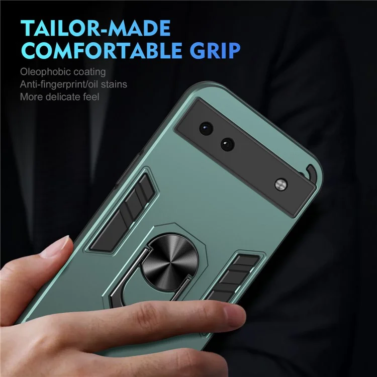 Para Capa do Google Pixel 6a Montagem Magnética de Carro Capa de Telefone com Suporte Anel - Verde