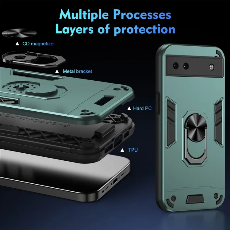 Para Capa do Google Pixel 6a Montagem Magnética de Carro Capa de Telefone com Suporte Anel - Verde
