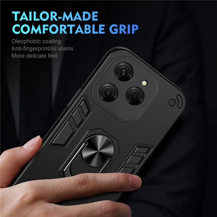 For TECNO Spark Go 2024 4G / Spark 20 / Infinix Smart 8 4G Case PC+TPU Kickstand Phone Cover - Black