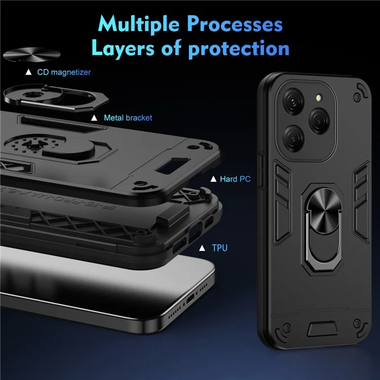 For TECNO Spark Go 2024 4G / Spark 20 / Infinix Smart 8 4G Case PC+TPU Kickstand Phone Cover - Black