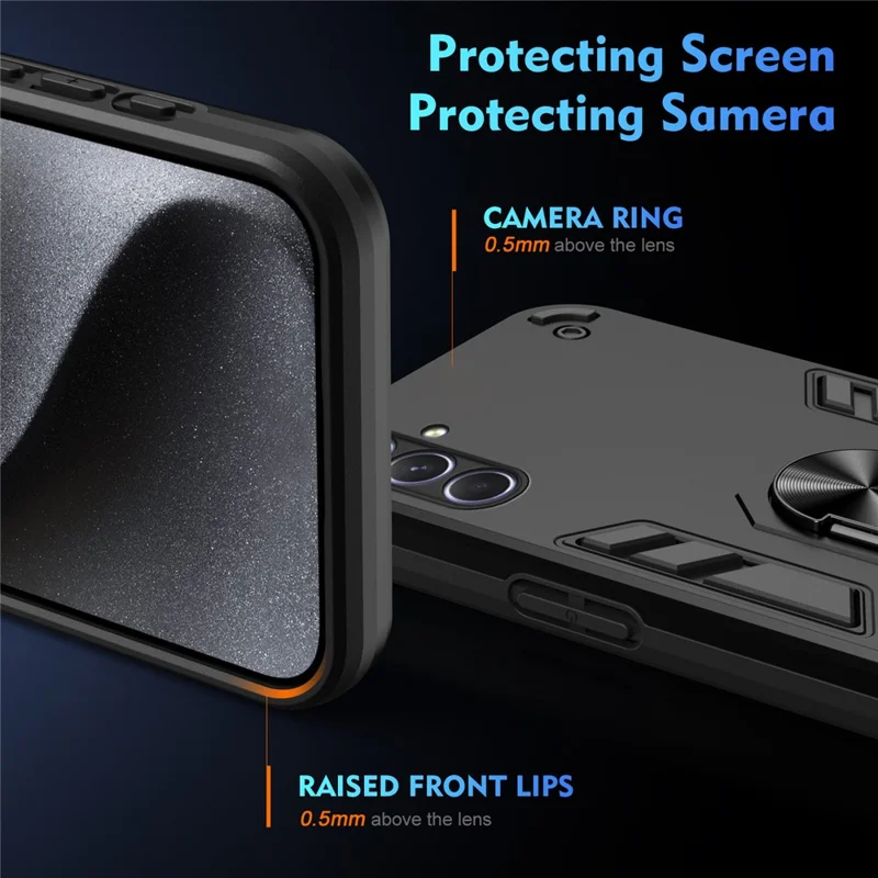 For Samsung Galaxy A55 5G Case Kickstand Phone Cover Support Magnetic Car Mount - Black