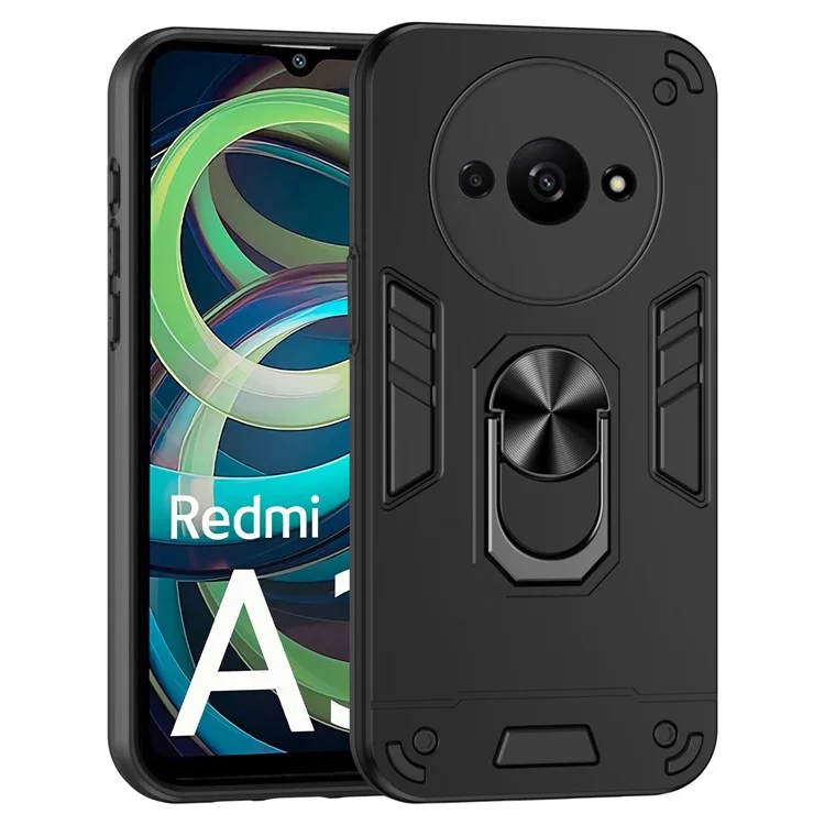 Für Xiaomi Redmi A3 4G / Poco C61 4G Hülle Car Mount Kickstand Hybrid Hard PC Soft TPU Handyhülle - Schwarz