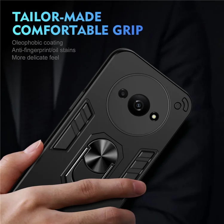 Für Xiaomi Redmi A3 4G / Poco C61 4G Hülle Car Mount Kickstand Hybrid Hard PC Soft TPU Handyhülle - Schwarz