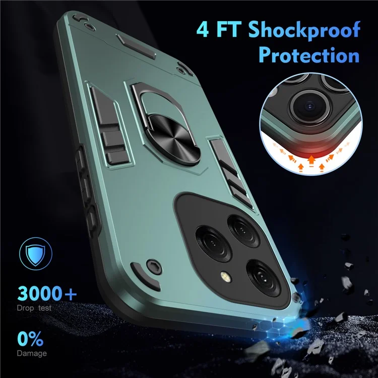 Для TECNO Spark 20 Pro / Infinix Hot 40 / 40 Pro Чехол PC+TPU с подставкой и магнитным креплением для автомобиля - Зеленый