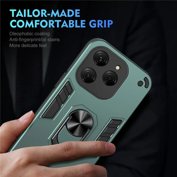 Для TECNO Spark 20 Pro / Infinix Hot 40 / 40 Pro Чехол PC+TPU с подставкой и магнитным креплением для автомобиля - Зеленый