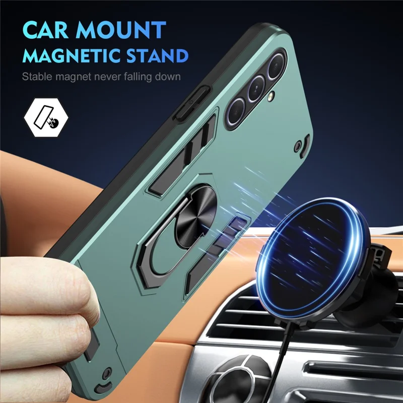 For Samsung Galaxy A25 5G (Global) (161.0 x 76.5 x 8.3mm) Case Kickstand Car Mount Phone Case - Green