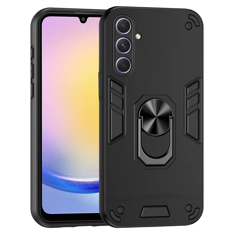 For Samsung Galaxy A25 5G (Global) (161.0 x 76.5 x 8.3mm) Case Kickstand Car Mount Phone Case - Black